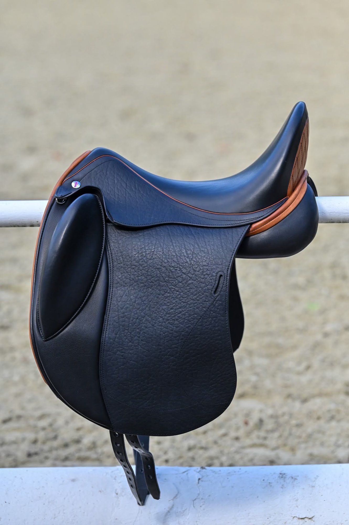 Black Equiveron dressage saddle with cognac cantle